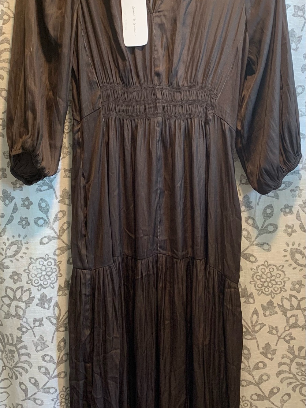 Smocked Waist Long-Sleeve Tiered Dark Roast Brown Maxi Dress